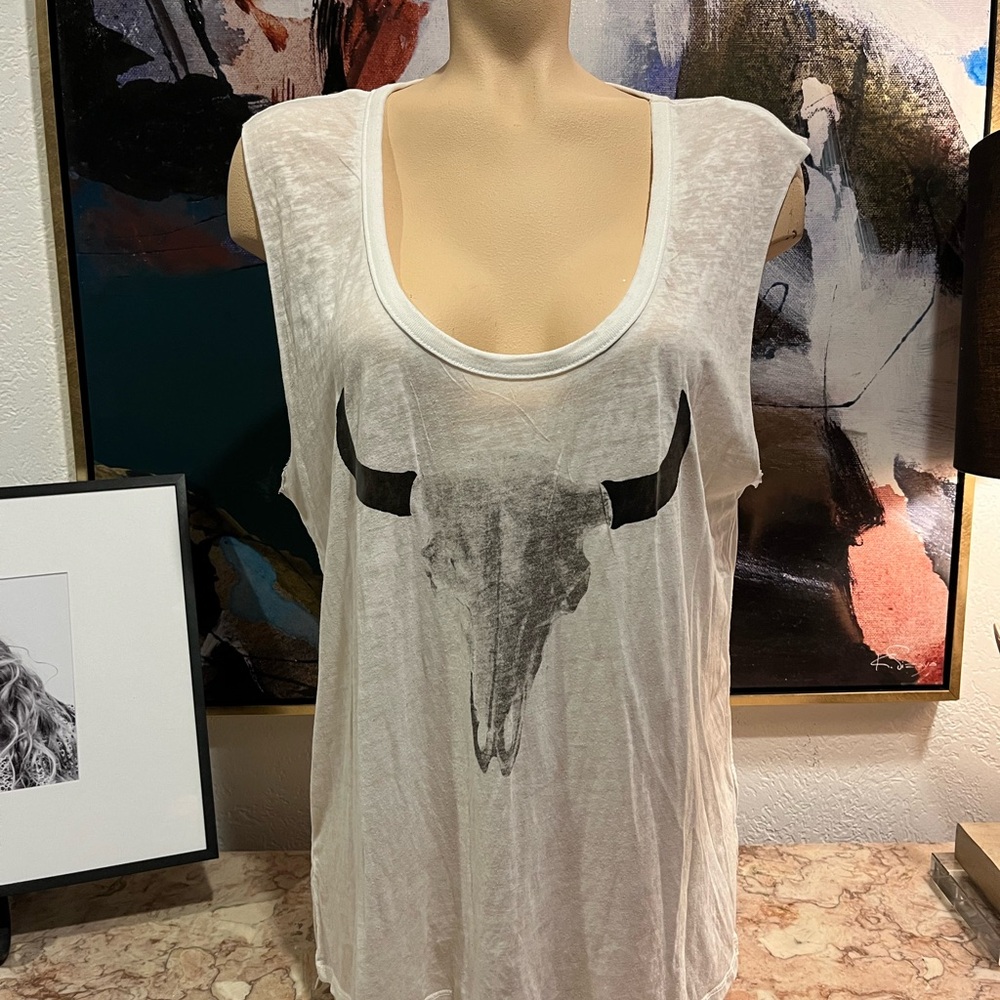 CHASER White Bull Skull Graphic Women's Top Medium tank top - Picture 2 of 13